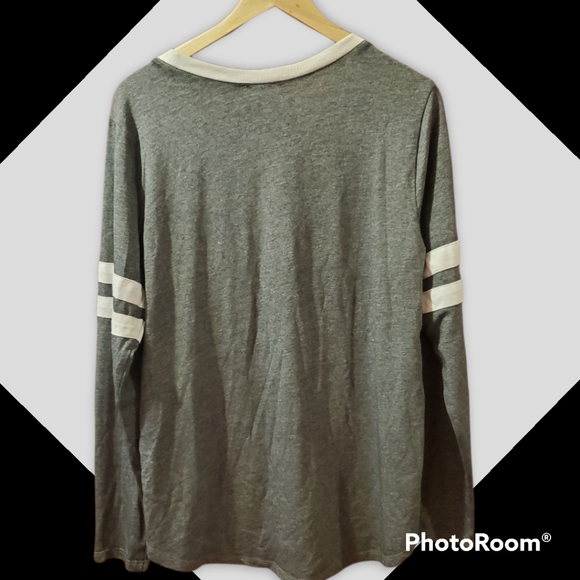 Grey, white, red distressed Football Mom long sleeve ringer tee 1X - Picture 3 of 7